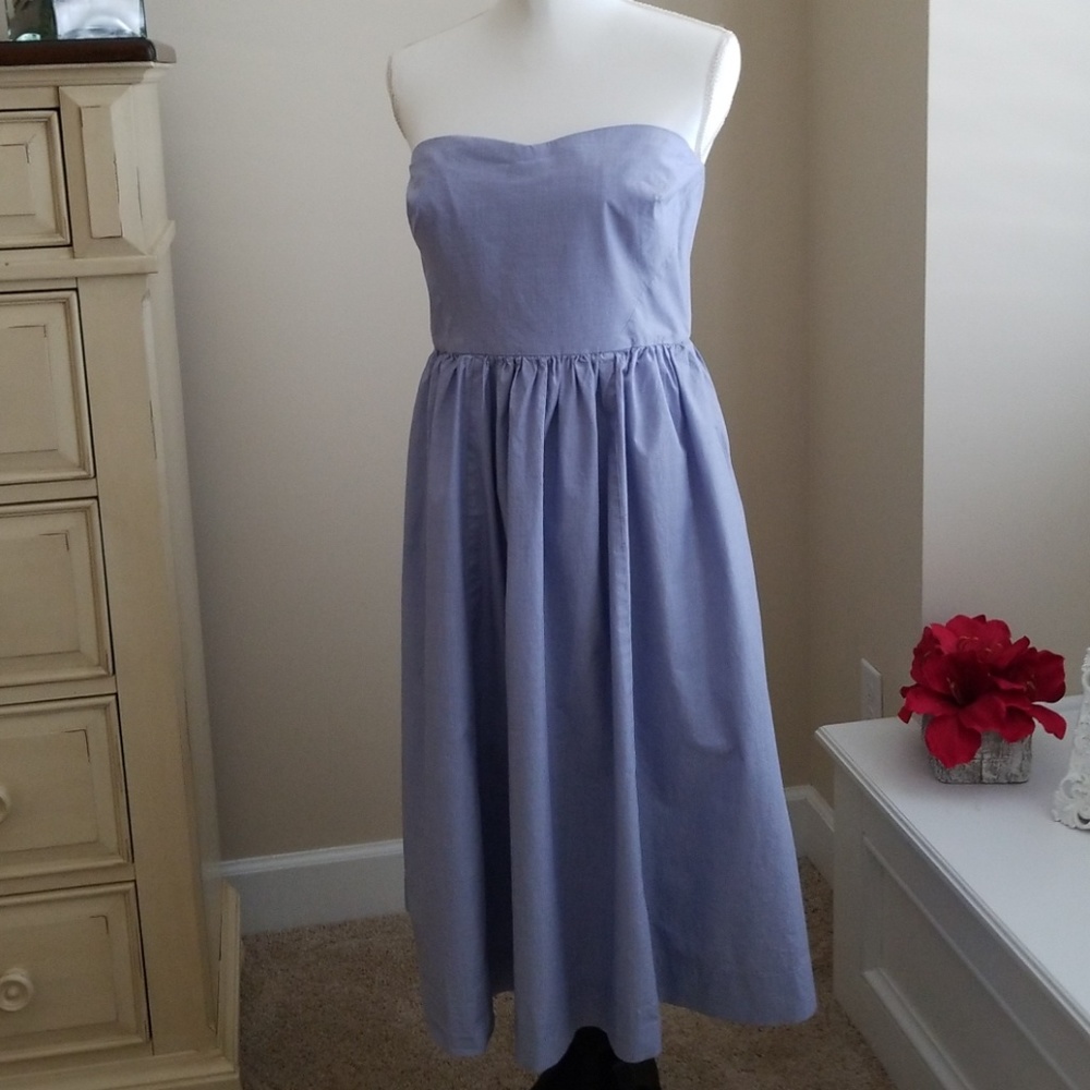 J. Crew Strapless Blue Midi Dress